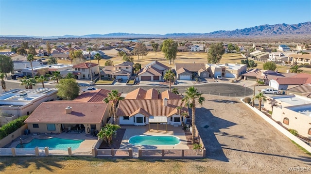 aerial view featuring a residential view and a mountain view