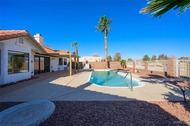 view of pool featuring a fenced in pool, a patio area, and a fenced backyard