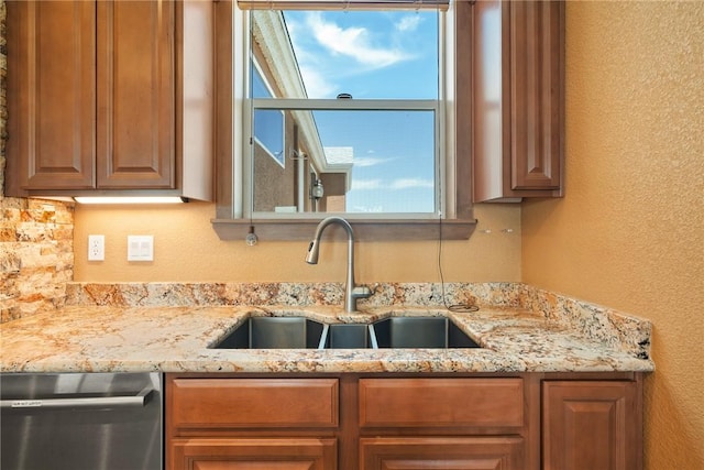 9076 E Mountain Shadow Rd, Kingman, AZ 86401 - kitchen with dishwasher, a sink, a textured wall, and light stone countertops