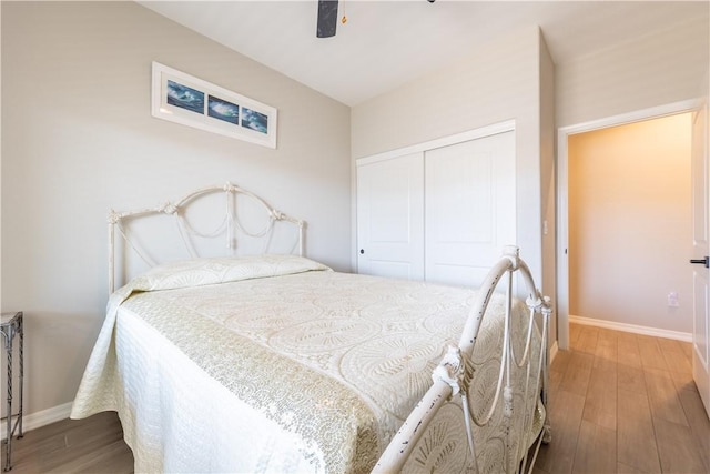2178 E Via Lucio, Fort Mohave, AZ 86426 - bedroom featuring wood finished floors, a closet, baseboards, and a ceiling fan