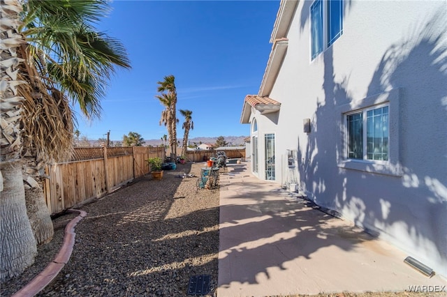 view of yard with a fenced backyard and a patio