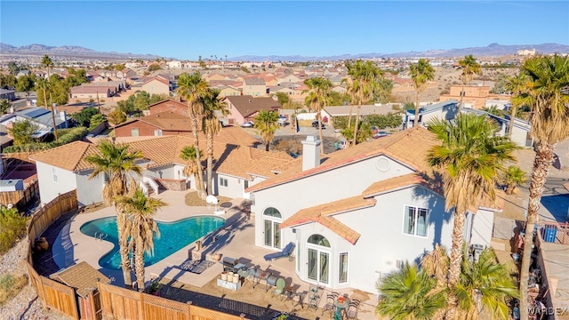 aerial view featuring a residential view and a mountain view