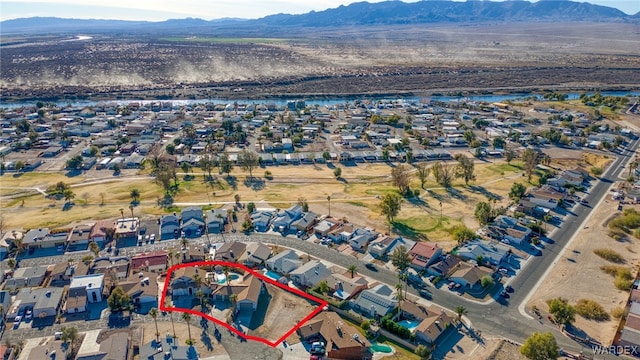 bird's eye view featuring a residential view and a mountain view