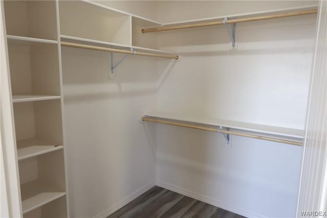 walk in closet featuring dark wood-type flooring