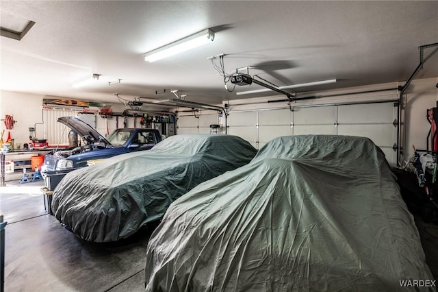 garage with a garage door opener