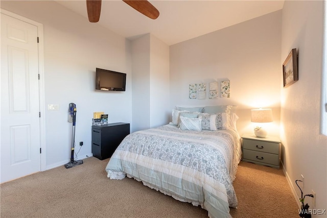 bedroom featuring carpet flooring and ceiling fan