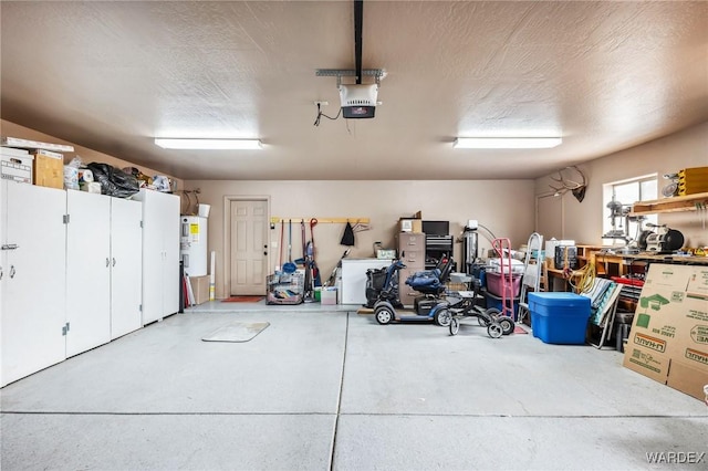 garage featuring a garage door opener and electric water heater