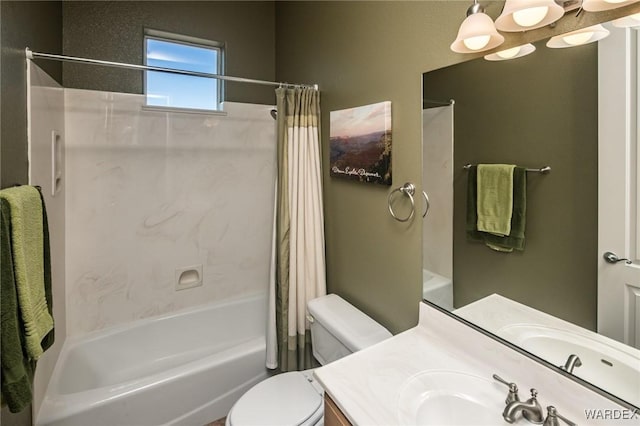 bathroom featuring a sink, toilet, and shower / bathtub combination with curtain