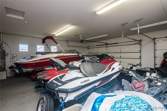 garage featuring water heater