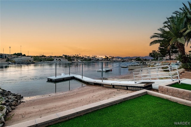 view of dock with a water view