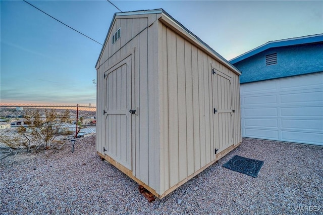 view of shed with a garage