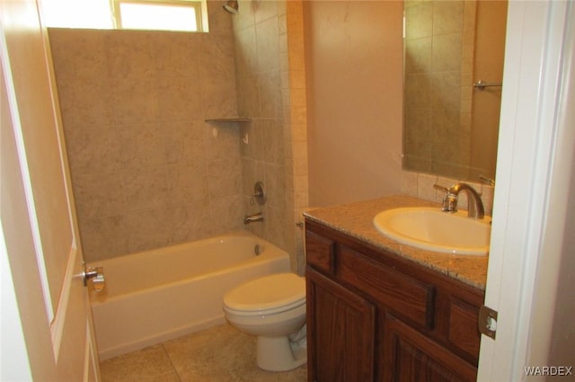 full bathroom featuring tile patterned flooring, shower / bathing tub combination, vanity, and toilet