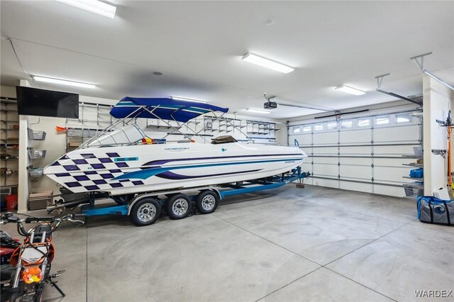 garage with a garage door opener