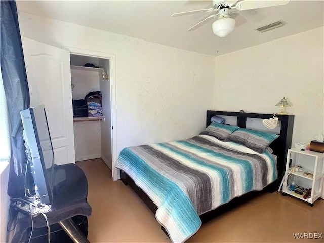 bedroom featuring a ceiling fan and visible vents