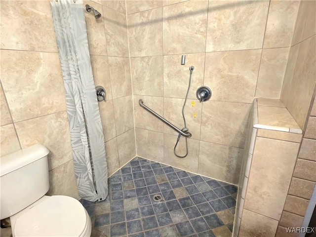 full bath featuring a stall shower and toilet