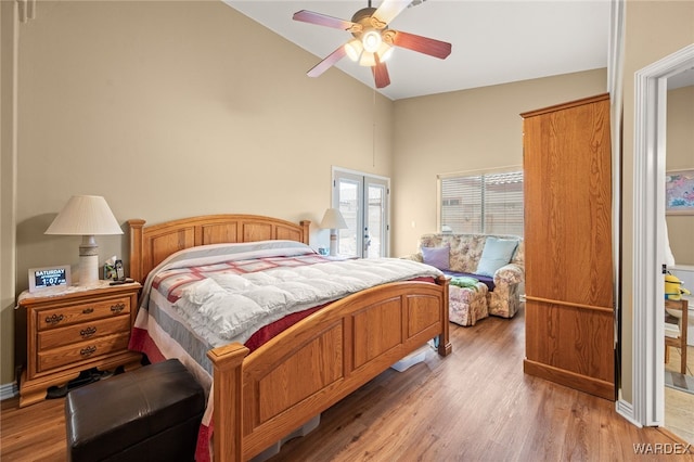 bedroom featuring ceiling fan and wood finished floors