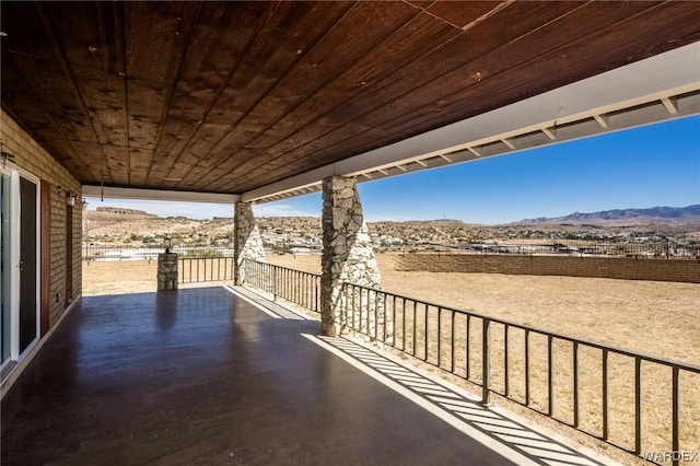 balcony featuring a mountain view