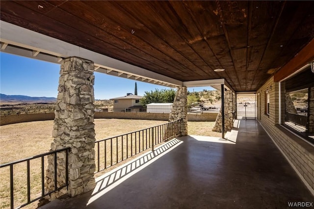 view of patio with a mountain view