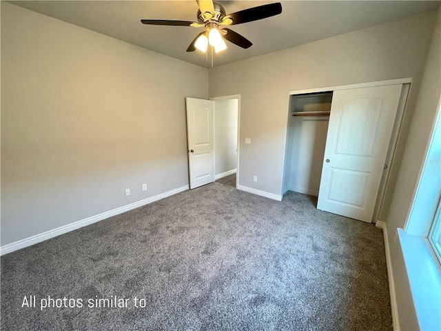 3371 N Apache St, Kingman, AZ 86401 - unfurnished bedroom with carpet flooring, a closet, baseboards, and ceiling fan