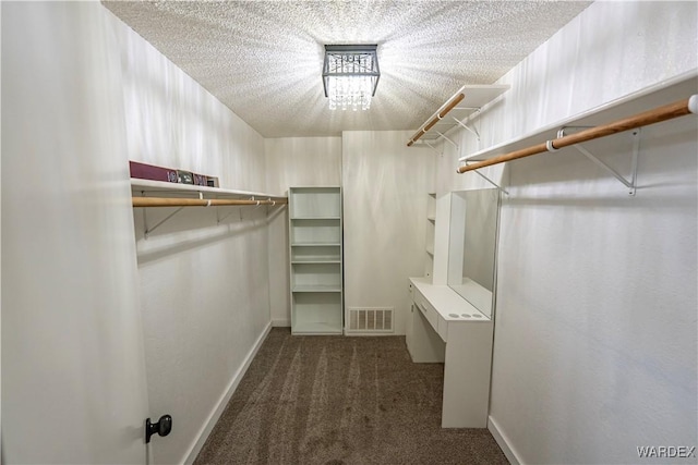 spacious closet with visible vents and carpet flooring