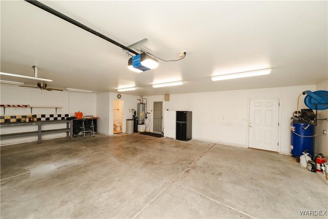 garage featuring a garage door opener and gas water heater