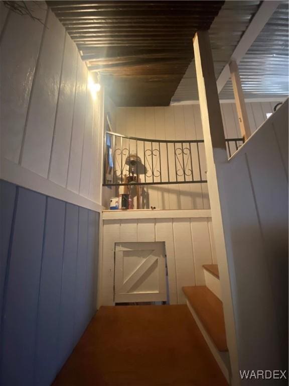 interior space featuring stairs and wood ceiling