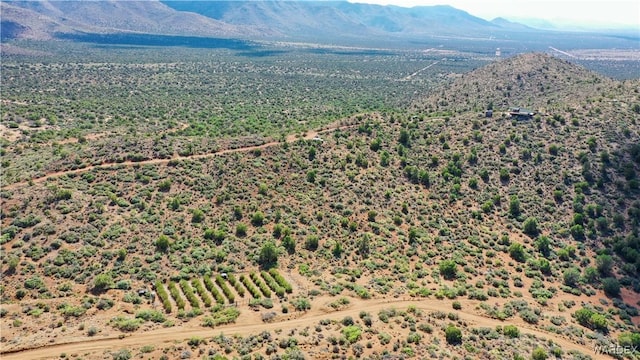 drone / aerial view featuring a mountain view