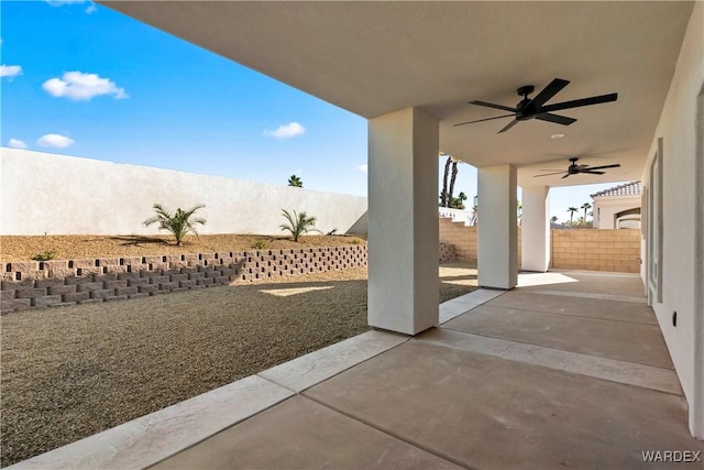 10726 S River Terrace Dr, Mohave Valley, AZ 86440 - view of patio / terrace with a ceiling fan and a fenced backyard