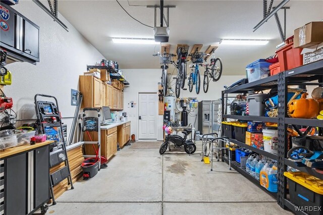 garage with a workshop area