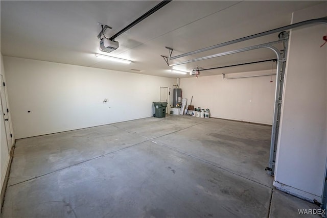 garage with gas water heater and a garage door opener