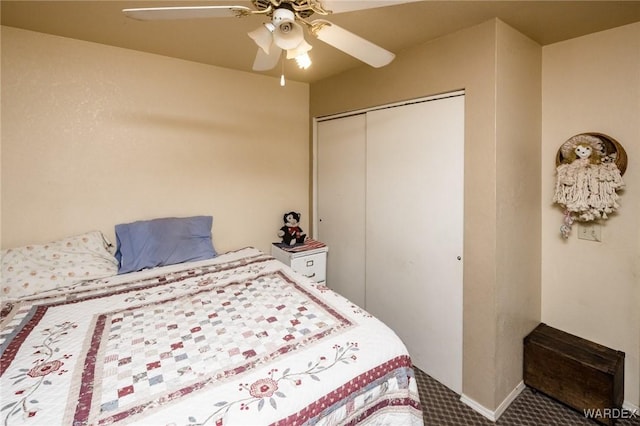 bedroom featuring a closet and ceiling fan