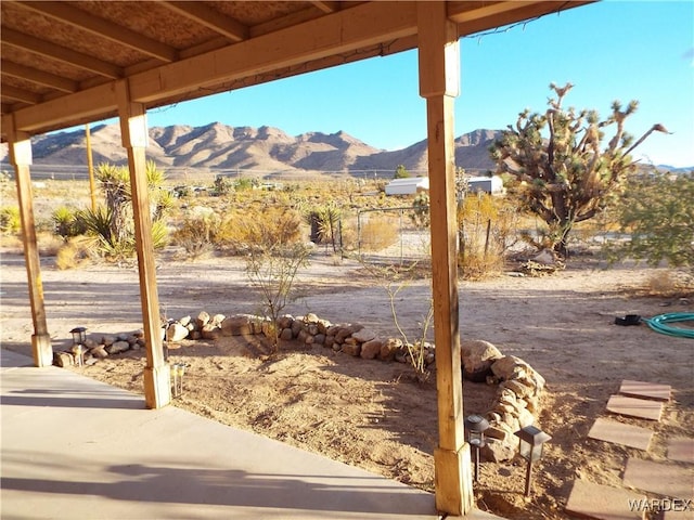 view of patio featuring a mountain view