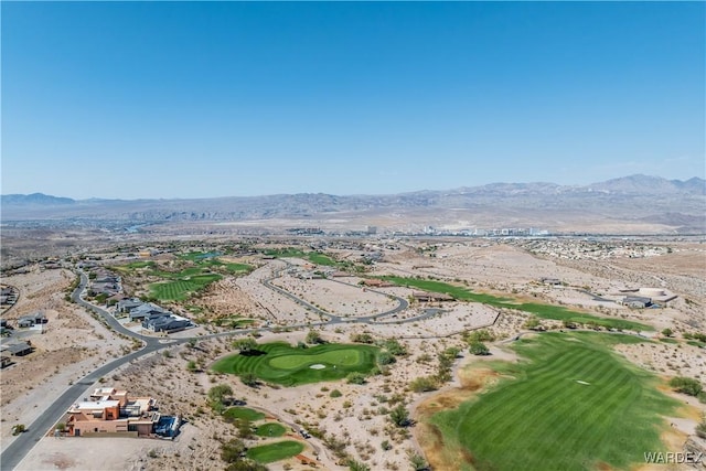 bird's eye view featuring view of golf course and a mountain view