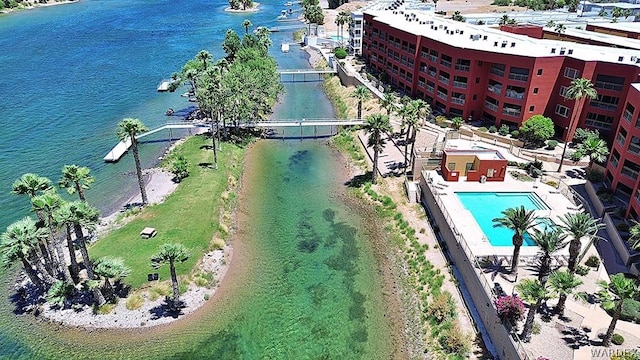 aerial view with a water view