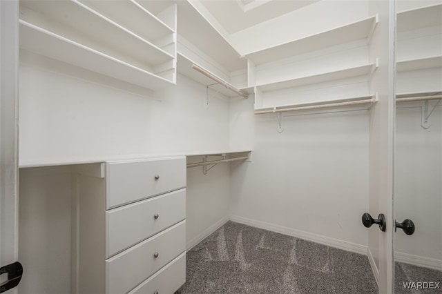 spacious closet with dark carpet