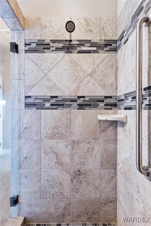 interior space with a stall shower