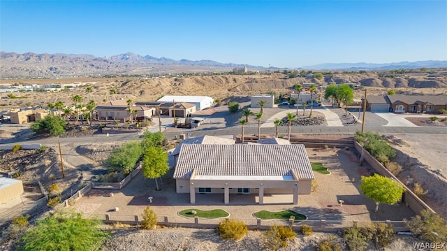 aerial view featuring a residential view and a mountain view