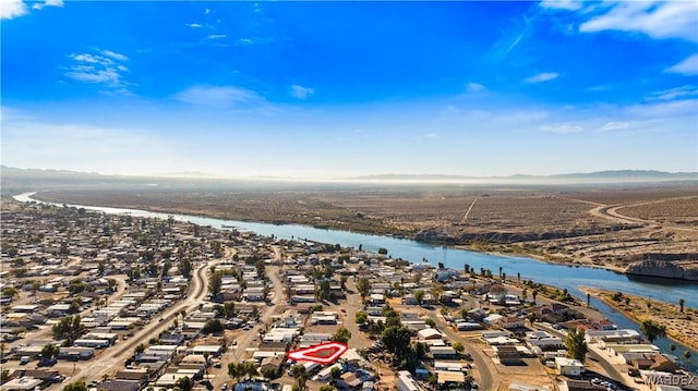 aerial view with a water view and a residential view