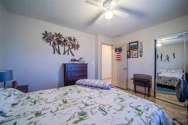 bedroom featuring a ceiling fan and a closet