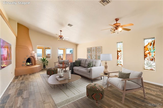 2190 Hijolly Dr, Bullhead City, AZ 86442 - living area featuring wood finished floors, ceiling fan, and visible vents