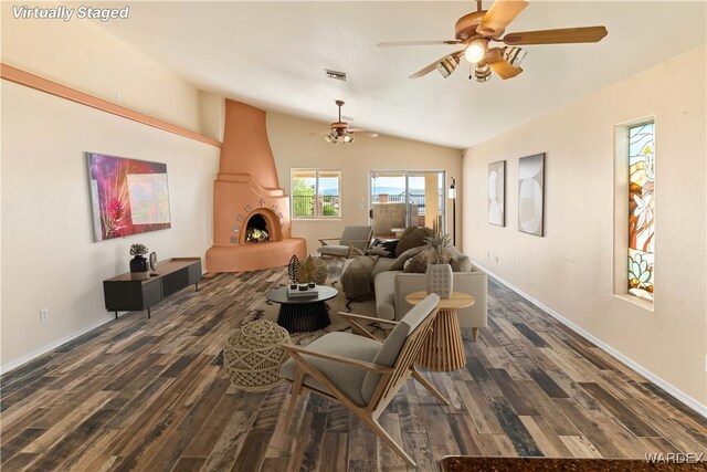 2190 Hijolly Dr, Bullhead City, AZ 86442 - living area featuring baseboards, a ceiling fan, wood finished floors, and lofted ceiling