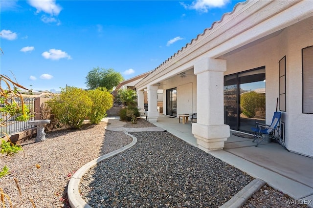 view of yard with a fenced backyard and a patio