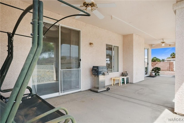 5790 S Gazelle Dr, Fort Mohave, AZ 86426 - view of patio featuring area for grilling, fence, and a ceiling fan