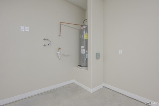 laundry room with water heater and baseboards