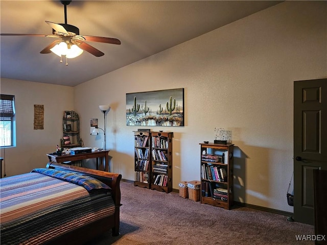 6246 S Vista Laguna Dr, Fort Mohave, AZ 86426 - bedroom with vaulted ceiling, carpet, baseboards, and ceiling fan