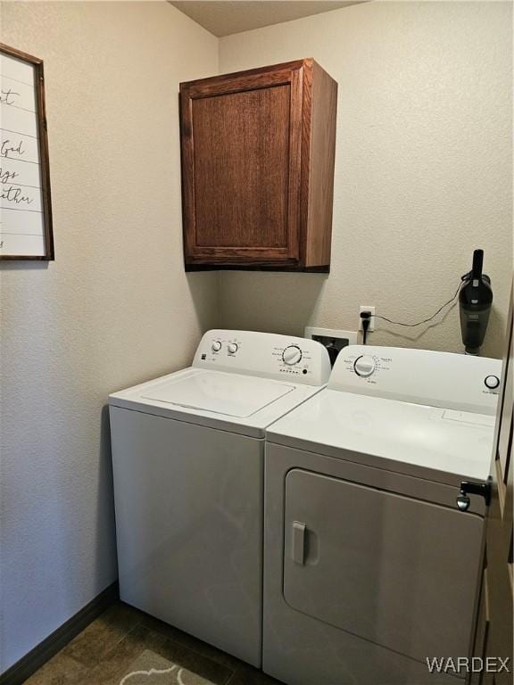 6246 S Vista Laguna Dr, Fort Mohave, AZ 86426 - clothes washing area with separate washer and dryer, baseboards, and cabinet space