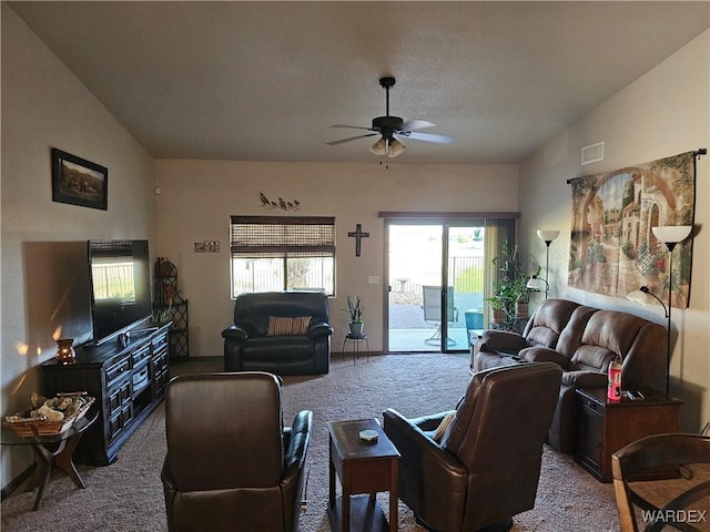6246 S Vista Laguna Dr, Fort Mohave, AZ 86426 - living area with visible vents, carpet, and ceiling fan