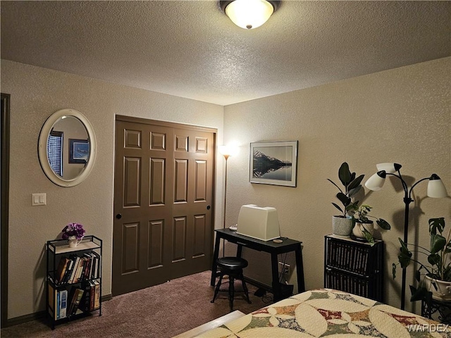 6246 S Vista Laguna Dr, Fort Mohave, AZ 86426 - bedroom with a textured wall, dark colored carpet, a textured ceiling, and a closet