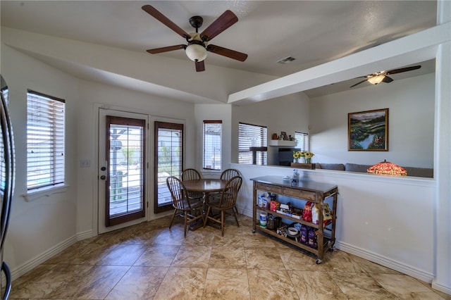 2041 E Sundance Dr, Fort Mohave, AZ 86426 - dining space with a ceiling fan and lofted ceiling