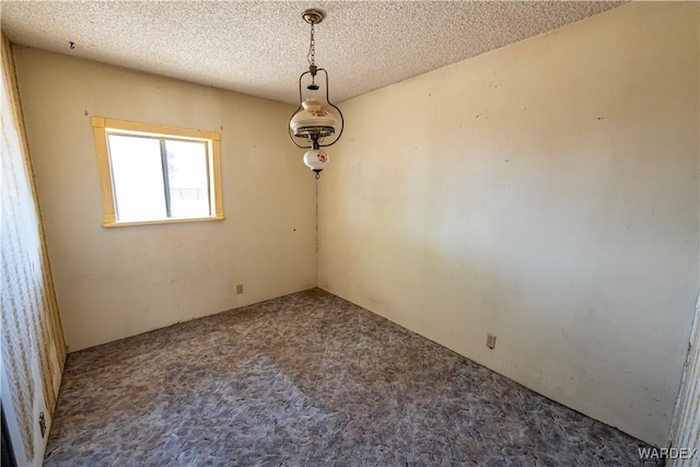 carpeted spare room featuring a textured ceiling